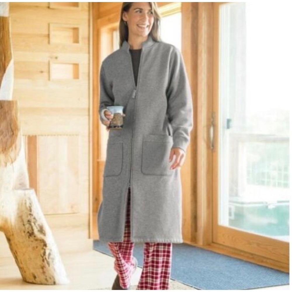 Duluth Trading Co Souped-Up Sweatshirt Fleece lined Zip Up Robe Gray Women M